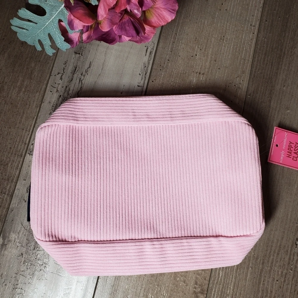 NWT Simply Southern WIFEY Pink White and Gold Varsity Cosmetic Bag